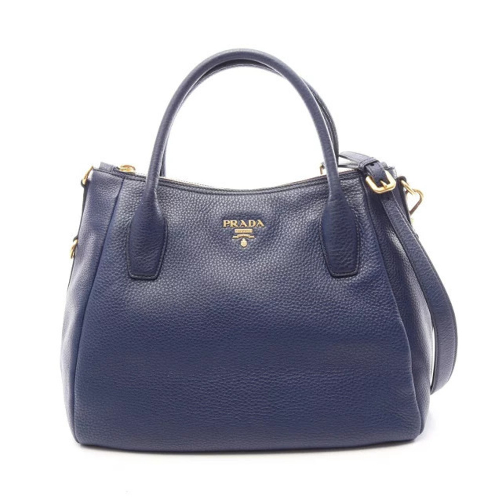 Prada Vitello Daino Leather Tote Bag Navy Blue